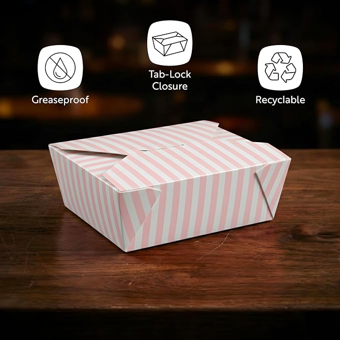 Restaurantware 45 oz Pink And White Stripe 8 Bio Box Container, 200 Ct - Image 4