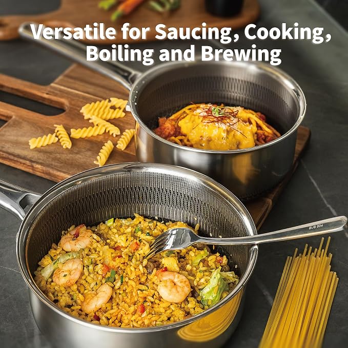 Hybrid Nonstick Saucepan Set of 2 with Lids 1.5 QT and 3 QT, Stainless Steel Honeycomb Pans with Side Pour Spouts,Compatible with All Cooktops,Dishwasher and Oven Safe - Image 7