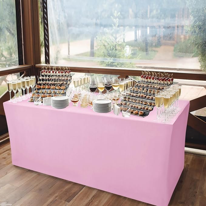 Rectangle Spandex Fitted Tablecloths For Vendor 4 Pcs 72X30 Inch Pink - Image 2