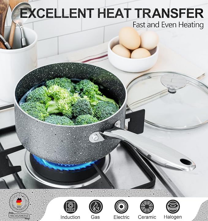 MICHELANGELO Sauce Pans with Lids, Granite Saucepan Set of 3, 1.5Qt & 2Qt & 3Qt Nonstick Small Pots with Non-Toxic Coating, All Cooktops Compatible - Image 4