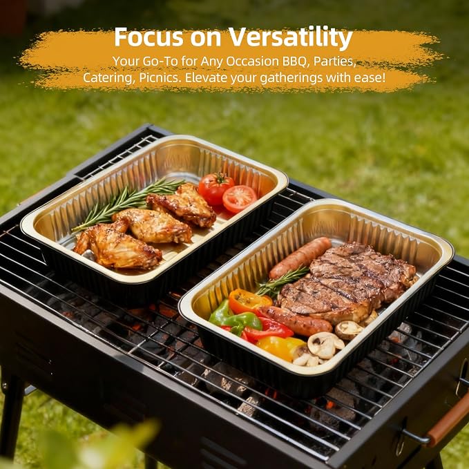 Aluminum Foil Pans, Heavy Duty Disposable Aluminum Baking Pans | 14.57"×10.63" Steam Table Pans for Cooking, Heating, Storing, Prepping Roasting and Chafing (15 Pack Black and Gold) - Image 6