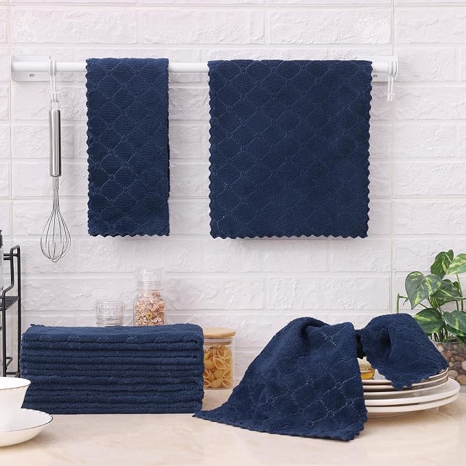 Homaxy 12 Pack Super Soft Absorbent Dish Towels, 10" x 20", Navy Blue - Image 6