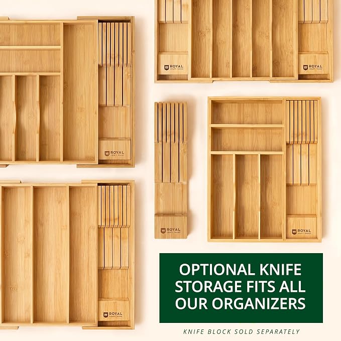ROYAL CRAFT WOOD Luxury Bamboo Kitchen Drawer Organizer - Silverware Organizer - Utensil Holder and Cutlery Tray with Grooved Drawer Dividers for Flatware and Kitchen Utensils (5 Slot, Natural) - Image 9