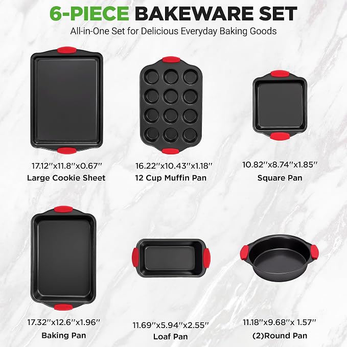 NutriChef Baking Pans Set - 6 Piece Bakeware with Nonstick Carbon Steel for Easy Release and Cleanup, Durable and Versatile Design, Includes Cookie Sheet, Loaf Pan, Muffin Tin & More - Image 4