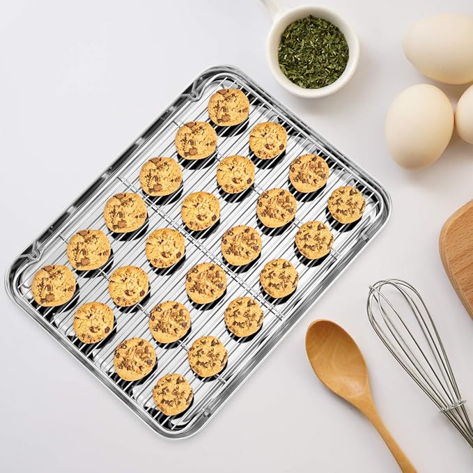Wildone Baking Sheet & Rack Set [2 Sheets + 2 Racks], Stainless Steel Cookie Pan with Cooling Rack, Size 17.3 x 12.2 x 1 Inch, Non Toxic & Heavy Duty & Easy Clean - Image 8