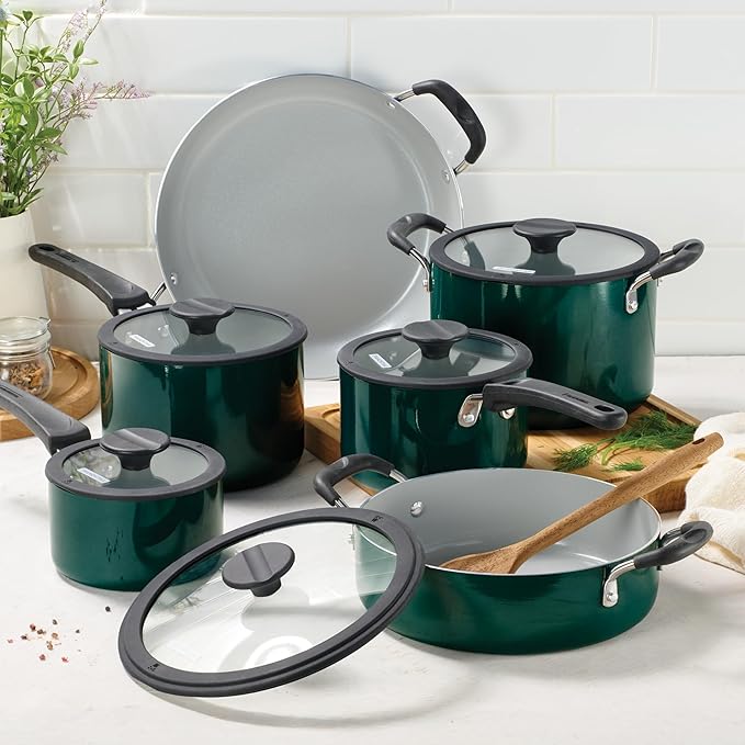 Tramontina Ceramic Non Stick 11-Piece Nesting Pots and Pans Set - Teal - Image 2
