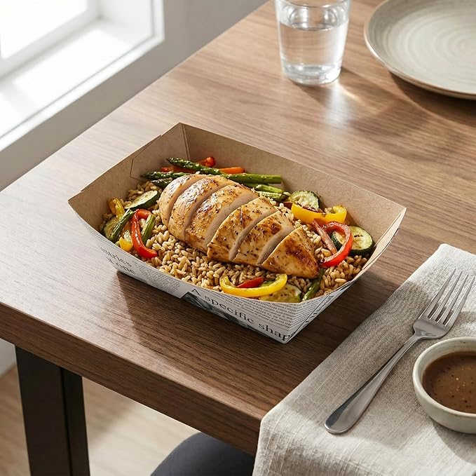 Restaurantware-Bio Tek 1/2 Pound Food Trays, 50 Disposable Paper Food Trays - Heavy-Duty, Greaseproof, Newsprint Paper Food Boats, For Snacks, Appetizers, Or Treats, Use At Parties Or Carnivals - Image 4