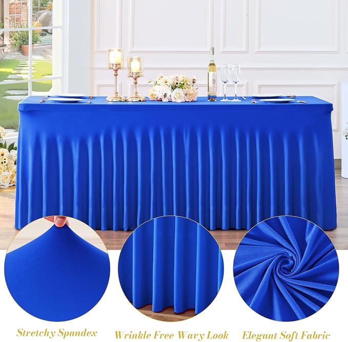 Besutolife 6 Pack Royal Blue Spandex Tablecloth for 6ft Rectangle Tables Fitted Table Cloth Stretch Table Covers Skirt 6ft Rectangular Tablecloths for Banquet Parties Wedding Decorations - Image 6