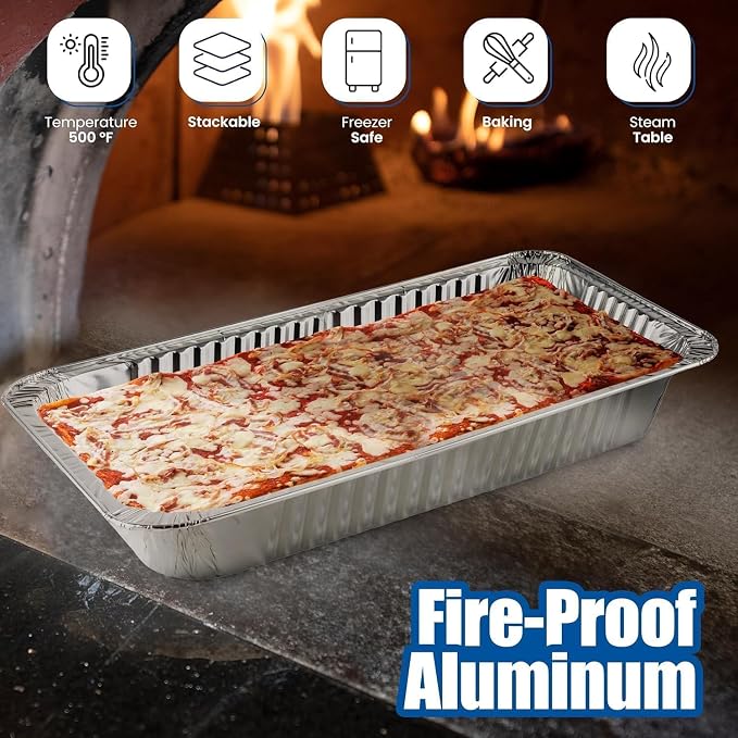 Aluminum Pans With Lids, Large Full Size 21x13x3 Disposable Foil Pans, Heavy Duty Roasting, Baking, Broiling, Catering & Chafing Pans (10, Full-Size w/Lids) - Image 4