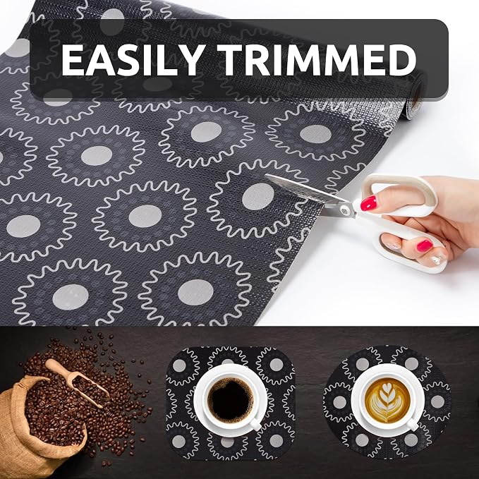 12X120 Inch Shelf Liner for Kitchen Cabinets, PVC Drawer Liner for Dresser Non-Slip Bathroom, Non-Adhesive Cabinet Liner Washable (Black Circle)(1 Roll) - Image 8