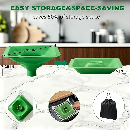 Extra-Large Silicone Collapsible Funnel Compatible with Harvest Right Freeze Dryers,Wide-Mouth Design and Adjustable Height fit All Drying Tray Sizes, Easily Transfer Food - Image 4