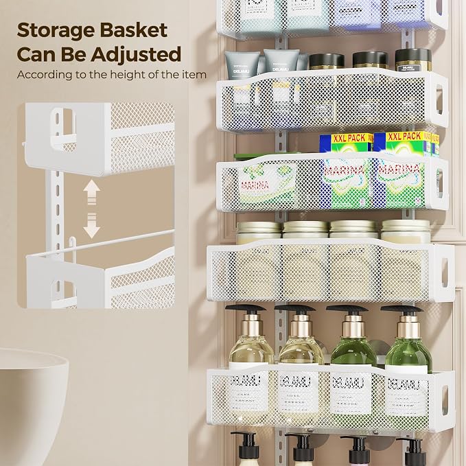 Delamu 8 Tier Over the Door Pantry Organizer, 2in1 Hanging or Wall Mount Spice Rack Seasoning, Adjustable Heavy-Duty Pantry Door Organizer and Storage for Kitchen Cabinet and Bathroom, 15.3" White - Image 3