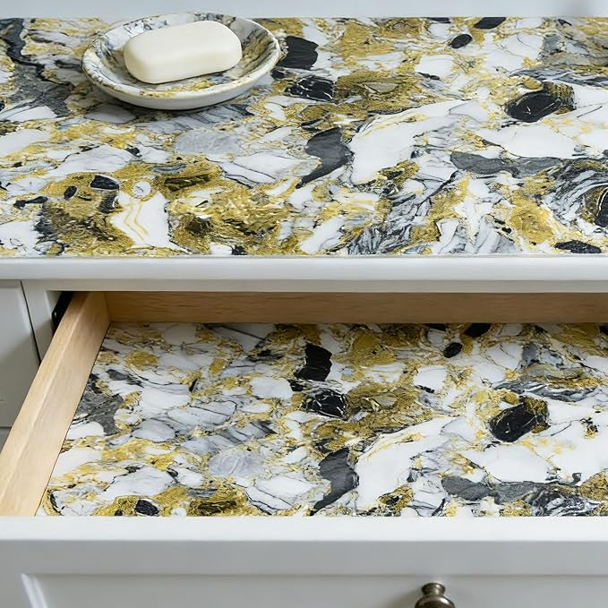 Drawer and Shelf Liner - Yellow Black Marble Pattern,Non Adhesive - Image 7