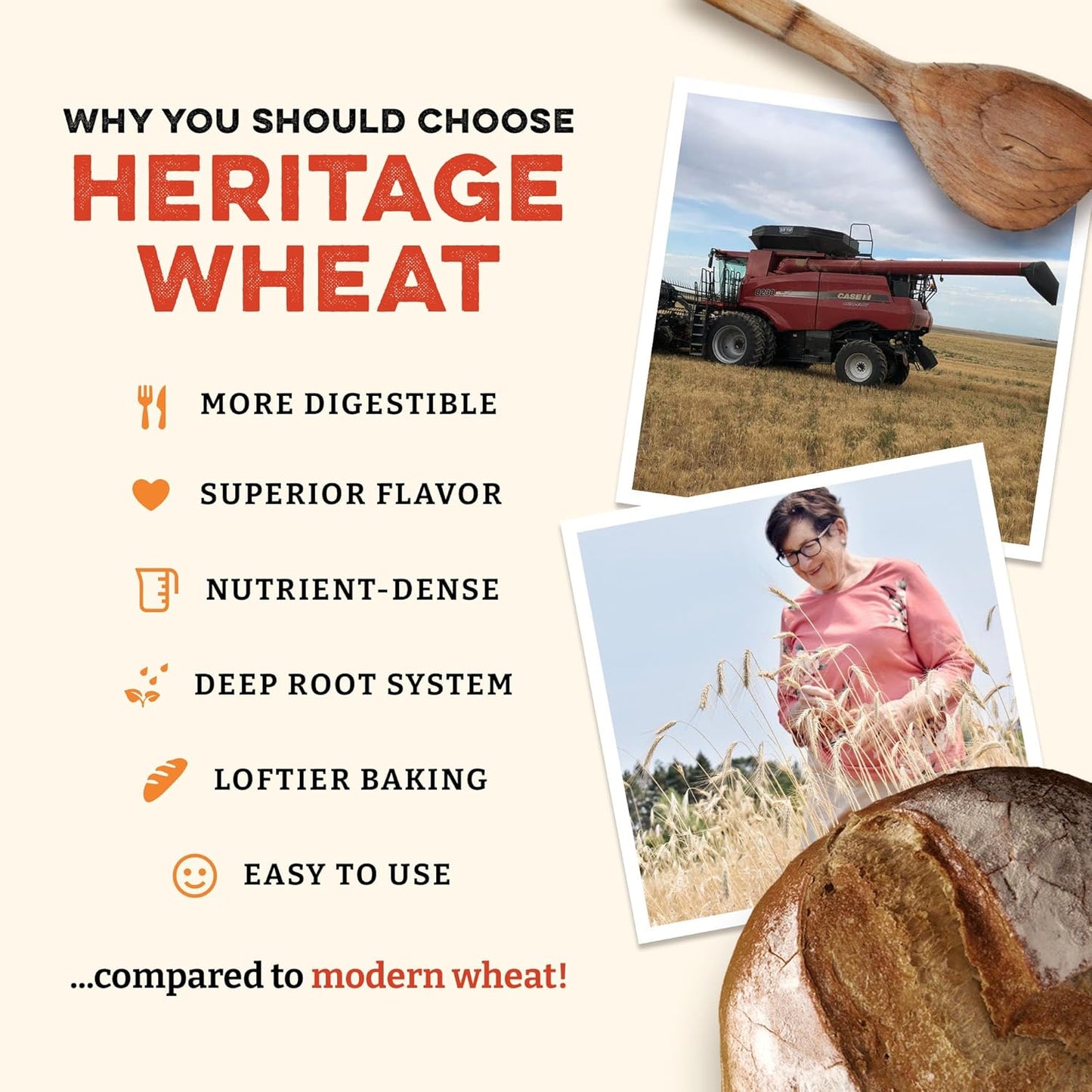 Sunrise Flour Mill Organic Heritage Whole Wheat Flour - 2 lbs | Easier to Digest with Less Bloating | No Bleaching or Bromating | Zero Additives