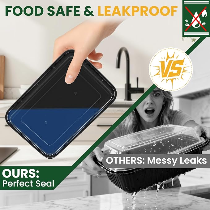 20 Pack 28oz Meal Prep Containers Reusable with Easy Open Lids, Sturdy Leakproof Food Safe, To Go Take Out Plastic Food Storage Containers with Lids, Microwave Freezer Dishwasher Safe, Black - Image 5