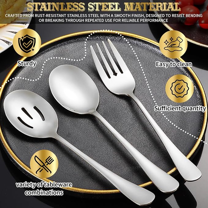 36-Piece Stainless Steel Serving Utensil Set – Complete Buffet Essentials with Spoons, Forks, Tongs, Ladle & More. Perfect for Wedding, Holiday, Catering, and Family Gatherings(Silver) - Image 3
