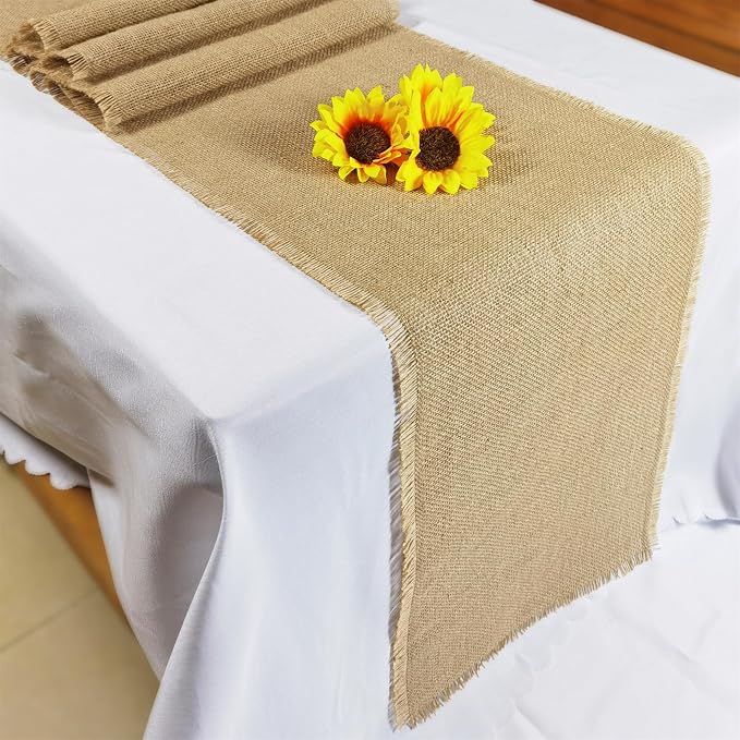 6 Pack 13 x 90 Inch Tassel Burlap Table Runners,Natural Rustic Jute Table Runner and Placemats Bulk for Western Wedding Table Decorations,Farmhouse Style Party,Holiday,Kitchen Table Decor Cover - Image 3