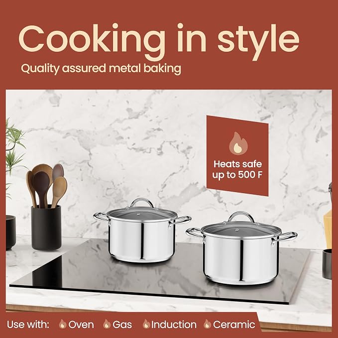 Stainless Steel Stockpot with Tempered Glass Lid 3 Quart, Durable 18/0 Stainless Steel, Impact-Bonded Base for Even Heating, Riveted Handles, Oven & All Stove Compatible, Safe Up To 500°F (260°C) - Image 3