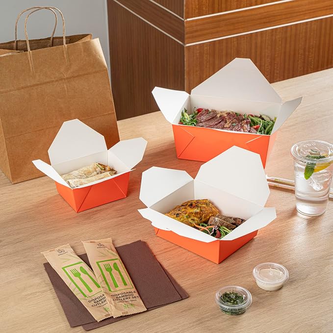 Restaurantware Bio Tek 45 Ounce Take Out Boxes 50 To Go Lunch Boxes - Tab-Lock Closure Heat-Tolerant Orange Paper Disposable Lunch Boxes Greaseproof For Hot And Cold Foods - Image 8