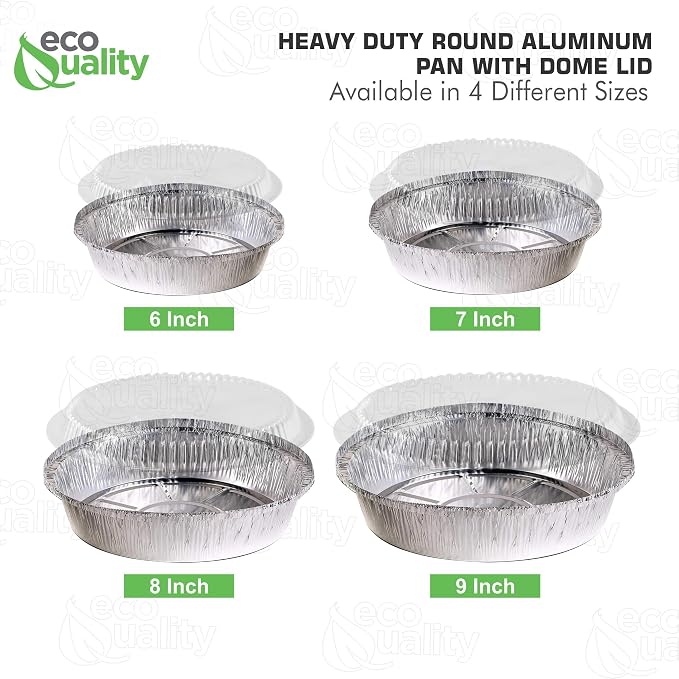 EcoQuality 9" Round Aluminum Foil Pans with Clear Lids - Disposable Containers with Foldable Walls for Pie Baking, Cooking, Serving, Reheating, and Storing - Freezer and Oven Safe Tart Pan 150 Pack - Image 4