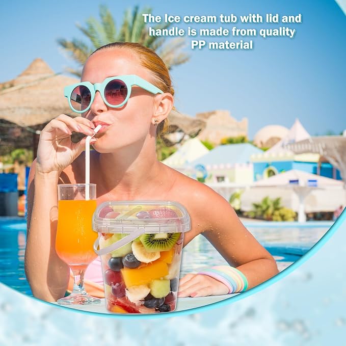 39 Pack 32 oz Square Deli Containers Bulk Clear Plastic Buckets with Airtight Lids Stackable Ice Cream Tub for Kitchen Meal Food Prep Microwave Refrigerator Party Picnic Fruit Yogurt Salad - Image 4
