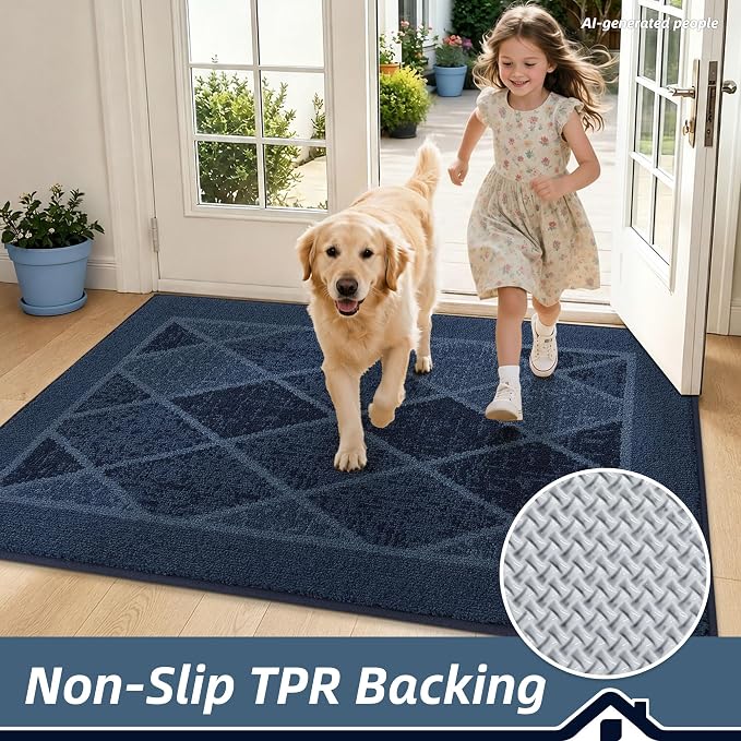 BEQHAUSE Dirt Trapper Door Mats 32" x 48", Non-Slip Washable, Navy Blue - Image 4
