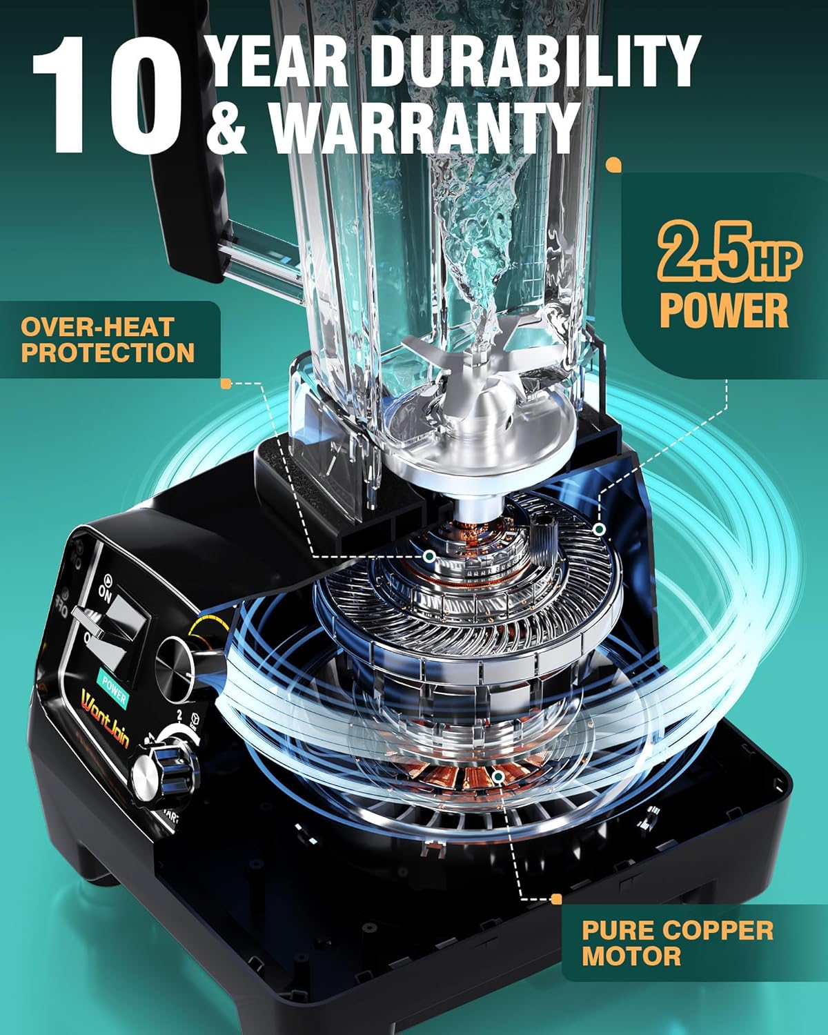 WantJoin Professional Blender, ETL listed 68oz Commercial Blender for kitchen Max 1800W High Power Home and Commercial with Timer, Smoothie Maker 2200ml for Crushing Ice, Frozen Dessert, Soup,fish