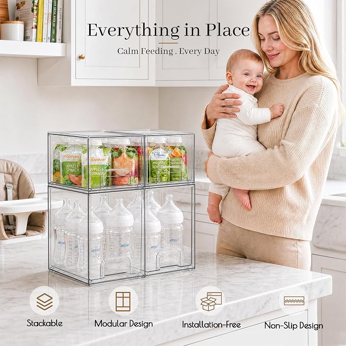TIPGO Clear Stackable Storage Drawers, Baby Bottle Organizer, Easily-Access Makeup Organizer, Durable Containers for Bathroom Countertop, Pantry and Medicine Cabinet Organizer - Image 6