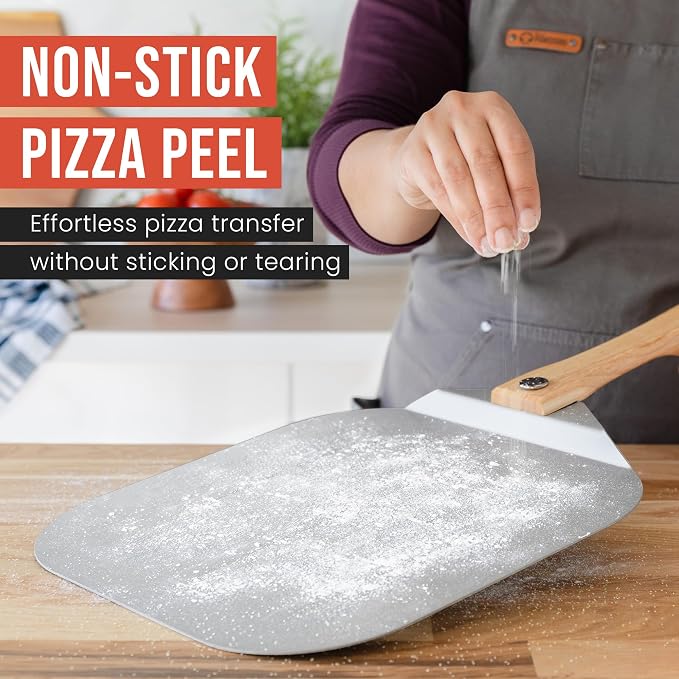 Chef Pomodoro Aluminum Pizza Peel 12x14 in, Foldable Wood Handle | Doubles as Pizza Spatula & Paddle; Non-Stick Aluminum for Ooni, Big Green Egg; Folds Flat, Cool-Touch Handle, Rust-Resistant - Image 5
