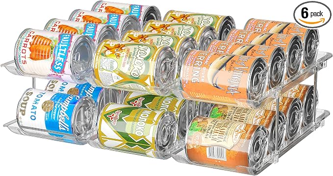 Can Organizer for Pantry, 2 Tier Stackable Rolling Can Storage Rack | Automatic Rolling, Modular Combination, Clear, Holds 24 Cans, Fits Cabinets, Pantry & Fridge, Easy Access, Space Saving by Attelite