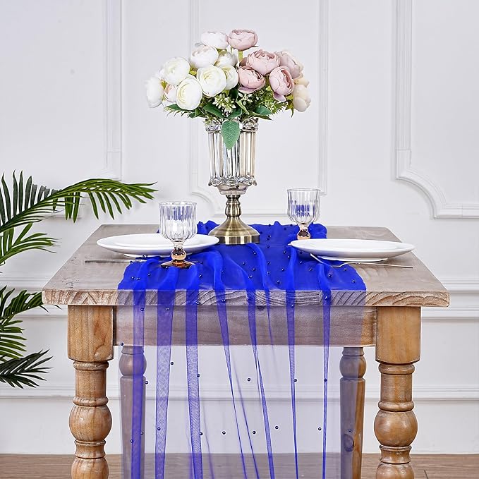 Pearl Gauze Table Runner Tulle Fabric Dark Blue 10ft Wedding Veil Seasonal - Image 2