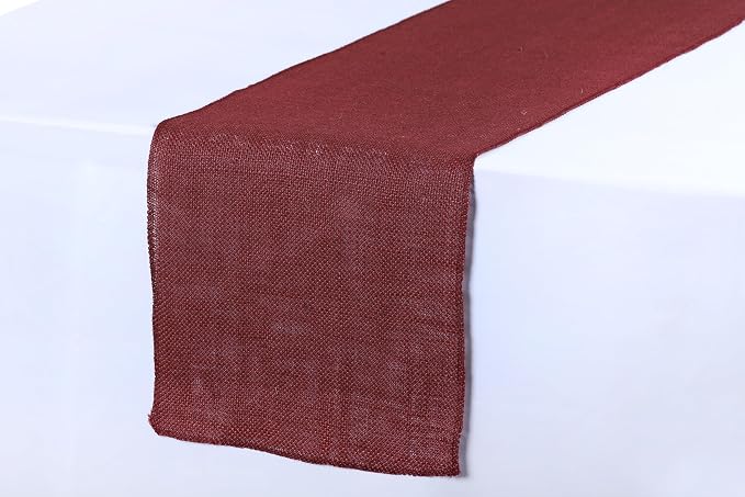 MDS® Pack of 12 Natural Burlap Table Runner, 12 x 108 Inch, Jute Rustic Farmhouse Boho Table Decor for Wedding Reception, Dining Table, Bridal Shower, Baby Shower & Party Decorations - Maroon - Image 3