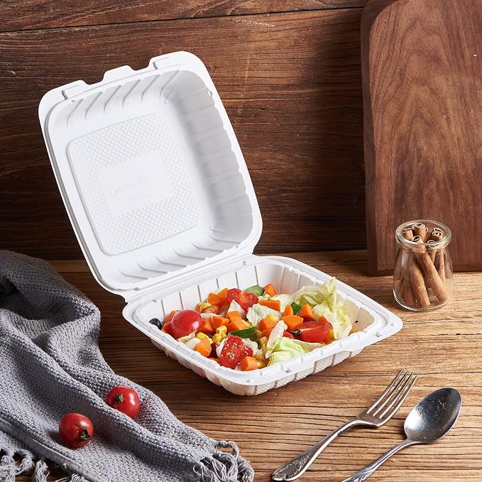 Jaluxing 8X8 1Compartment 50Pack Plastic Clamshell Take Out Food Containers, Heavy Duty To-go Disposable Lunch Box Restaurant Meal Prep Packaging Catering Hinged Container (Formerly FULING) - Image 5