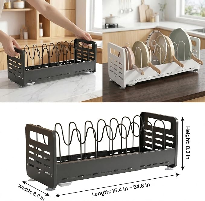 Pots and Pans Organizer Under Cabinet, Expandable Pot Lid Organizer - Image 8