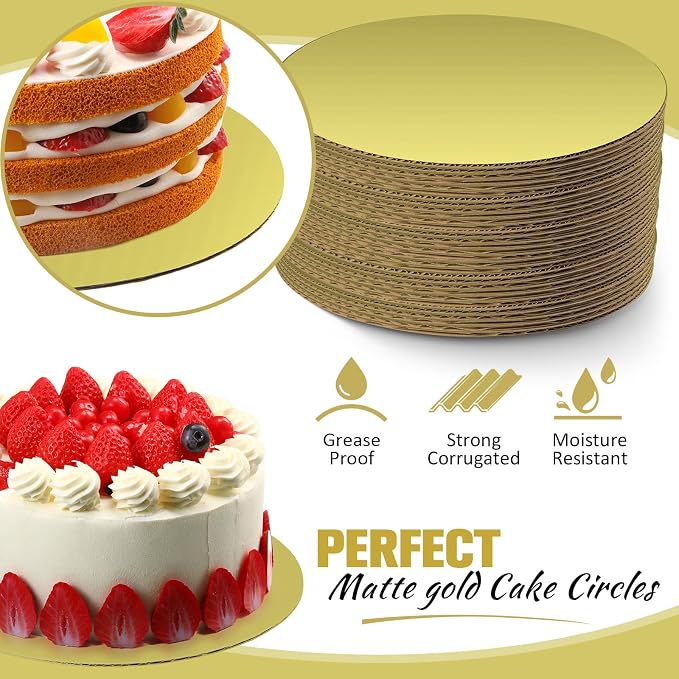 Potchen 100 Pack 6 Inches Round Cake Boards Cardboard, Matte Gold - Image 3