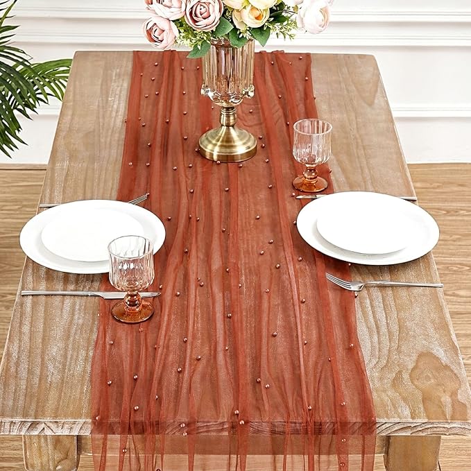 Pearl Gauze Table Runner Tulle Fabric 10ft Seasonal Dessert Ceremony Decor - Image 3
