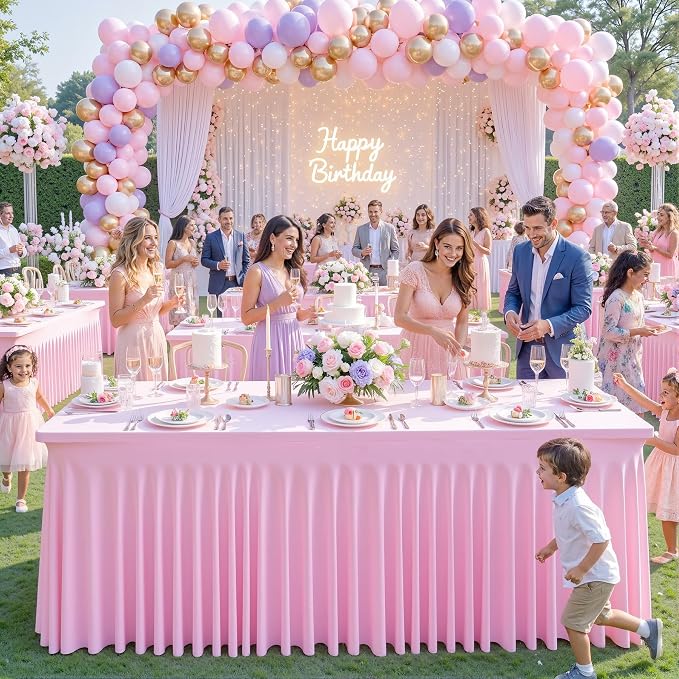 gogoparti 6 Pack Spandex Pink Fitted Table Cloth for 6ft Rectangle Tables Pink Stretch Tablecloth Table Covers Banquet Table Clothes Wrinkle Free Table Skirt for Parties Wedding - Image 2