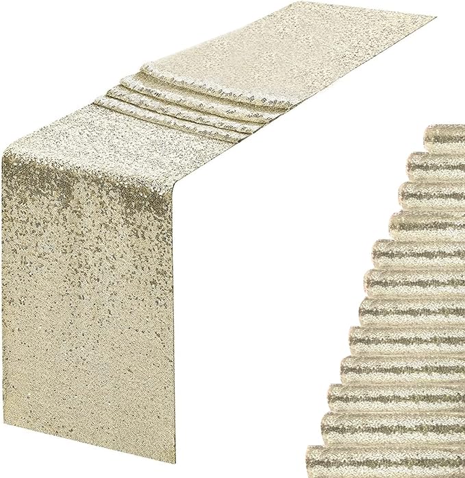 Champagne Sequin Table Runner 12 Pack 12''x72 Glitter Table Runner by WISPET