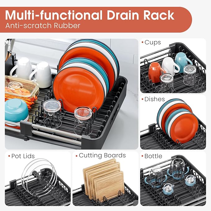 TOOLF Expandable Dish Drying Rack for Kitchen Counter, Standard, Black - Image 5
