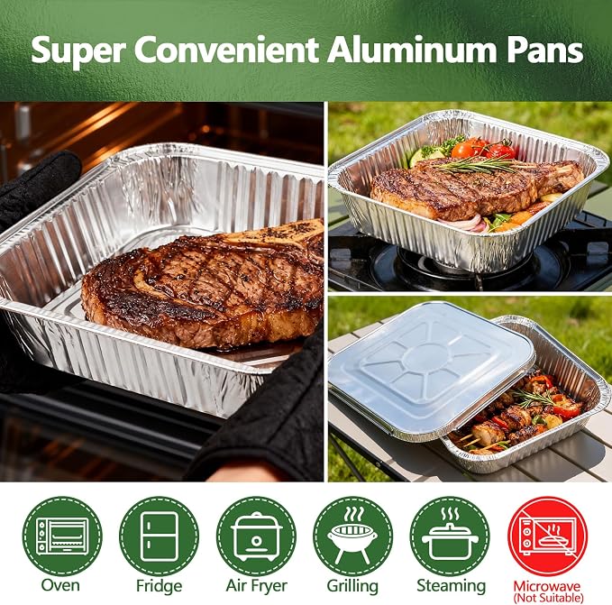 Thickened 50 Pack Heavy Duty Aluminum Pans, 8x8 Small Disposable Aluminum Baking Pans, Square Tin Foil Roasting Tray for Cooking, Meal Prep, Catering, Events, Carton Packaging - Image 5