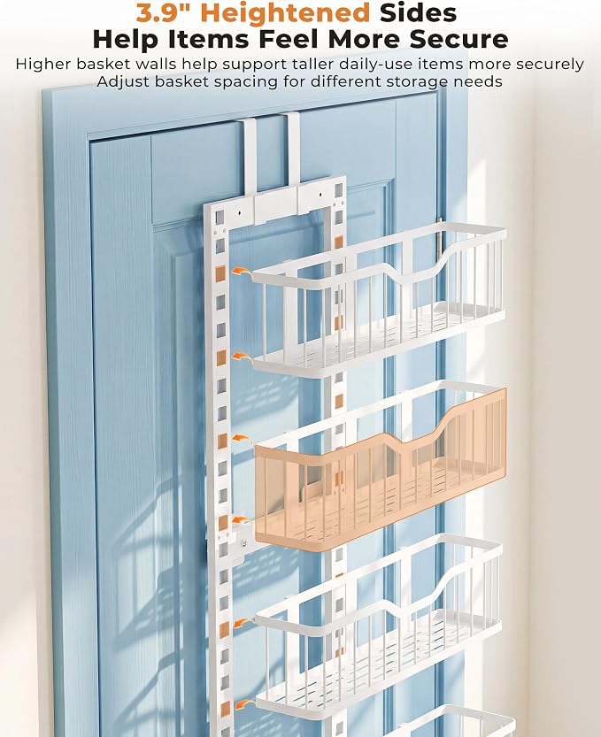 EVERIE Over the Door Pantry Organizer, 9-Tier Heavy Duty Door Storage Rack with Solid Bottom Baskets, Stable No-Bumping Design, Adjustable Hanging Shelves for Kitchen Pantry - Image 8