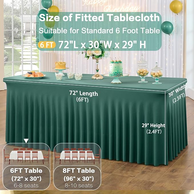 3 Pack Hunter Green Spandex Tablecloth for 6 Foot Rectangle Tables, Wrinkle Free Fitted Table Cloth Cover 6ft Green Stretchy Tablecloths Desk Skirt for Parties Weddings Birthday Banquet Baby Shower - Image 5