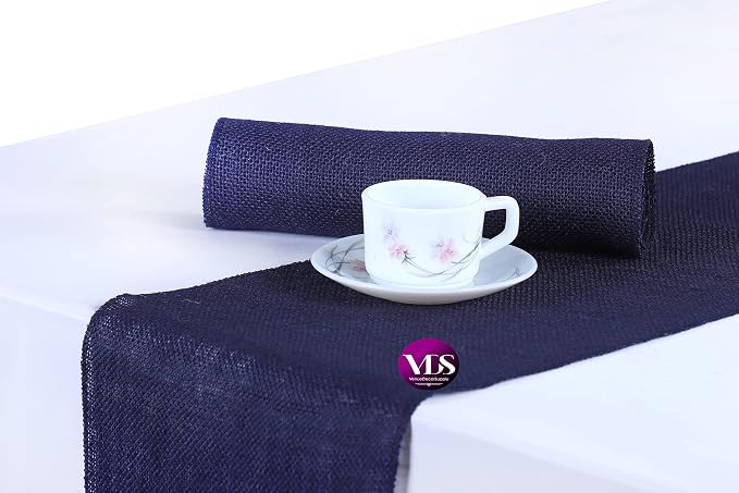 VDS Pack of 25, Burlap Table Runner 100% Natural Jute Rustic Hessian Table Cloth Centrepiece for Wedding Bridal Shower Birthday Event Party Banquet Table Decoration (Size 12X108 Inch)(Navy Blue) by VDS