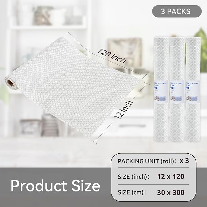 FIFTY FEET 12"x120" Non-Adhesive Shelf Liner for Kitchen Cabinets and Drawers, Washable Non-Slip PVC Cabinet Liner (White Circle)(3 Roll) - Image 5
