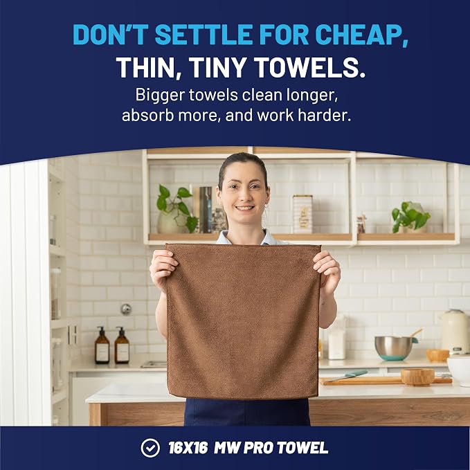 MW Pro Microfiber Cleaning Cloth | Brown | 12 Pack | 16” x 16” | Coffee, Barista, Espresso Towels - Clean, Dust, Polish, Scrub, Absorbent - Image 3