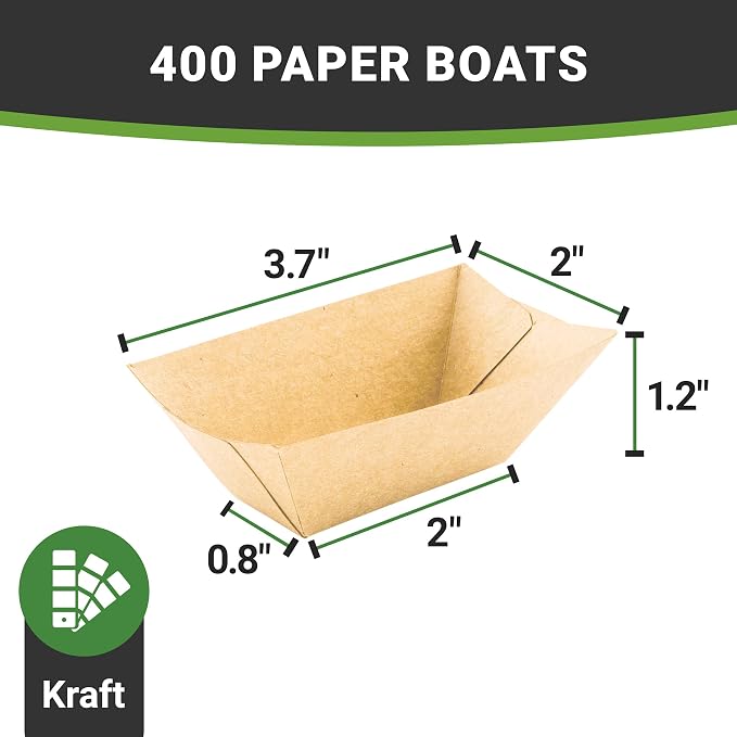 Restaurantware-Bio Tek 2 Ounce Food Trays, 400 Disposable Paper Food Trays - Heavy-Duty, Grease-Resistant, Kraft Paper Food Boats, For Snacks, Appetizers, Or Treats, Use At Parties Or Carnivals - Image 17