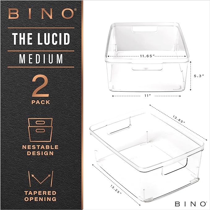 BINO | Plastic Storage Bins, Medium - 6 Pack | THE LUCID COLLECTION | Multi-Use Built-In Handles | BPA-Free | Clear Storage Containers | Fridge Organizer | Pantry & Home Organization - Image 2