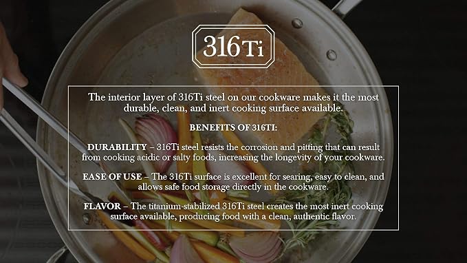 Heritage Steel 5 Quart Sauteuse Pan with Lid - Titanium Strengthened 316Ti Stainless Steel with 5-Ply Construction - Induction-Ready and Fully Clad, Made in USA - Image 5