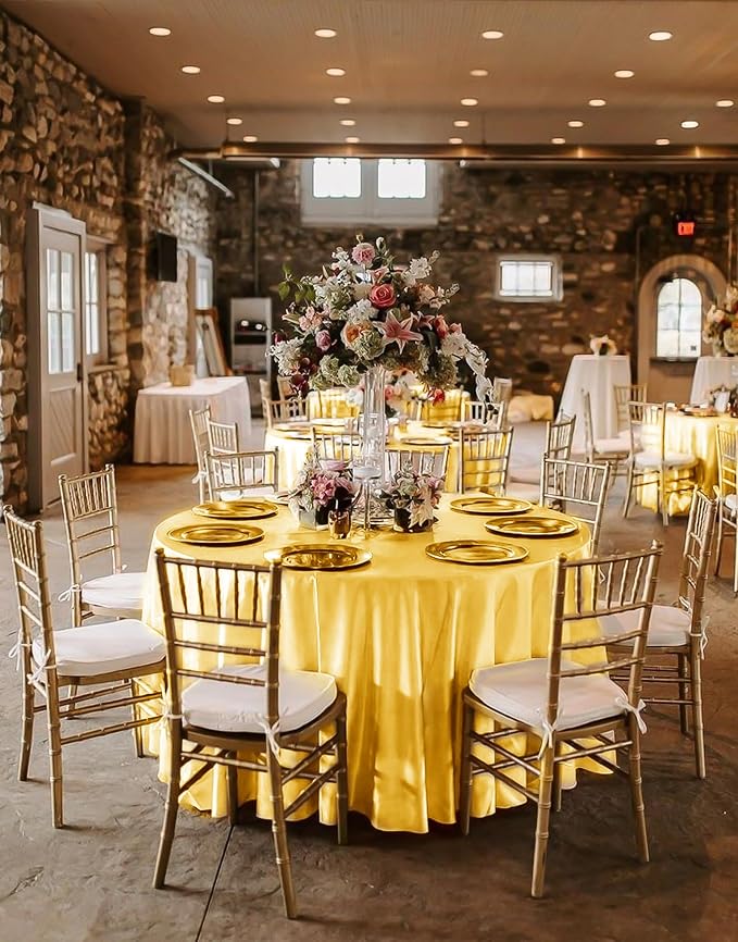 12 Pack 120 Inch Round Satin Tablecloth, Gold - Image 6