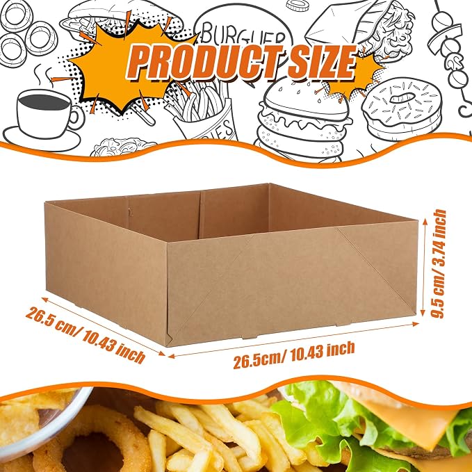Teling 150 Pcs Kraft Paper Cardboard Food Trays Disposable Container, Brown - Image 2